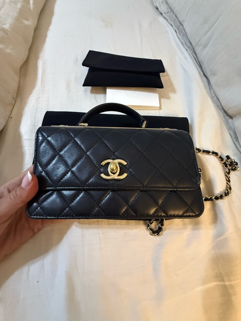 CHANEL (WOC) Quilted Leather Mini Handle Crossbody Bag Gold Hardware w/ receipt - Picture 7 of 7